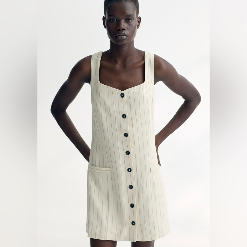 H&M Cream Mini Dress with Black Buttons
